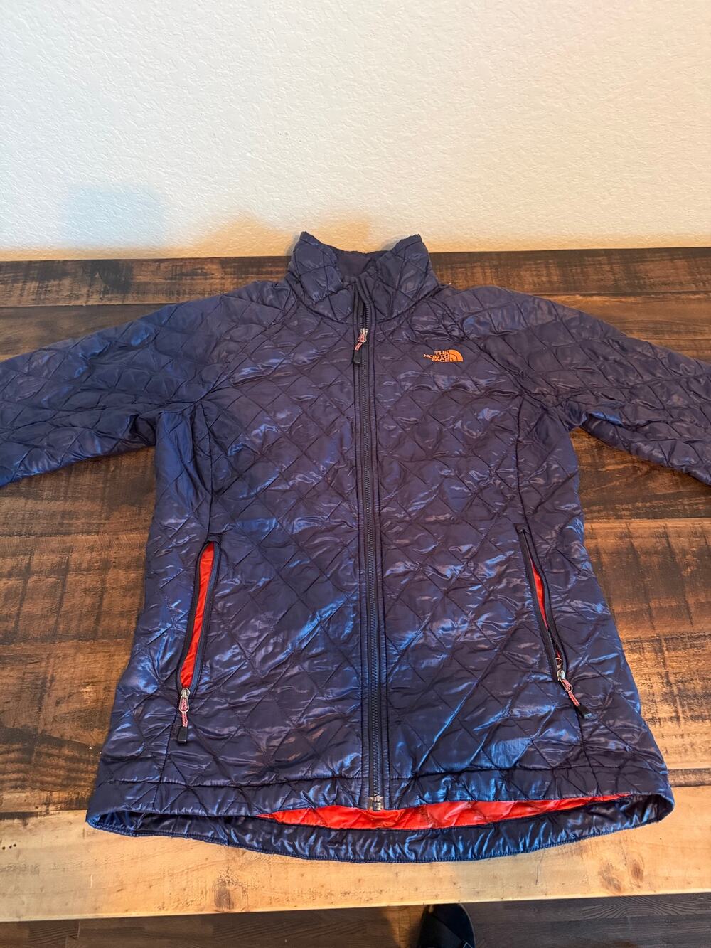 The North Face ThermoBall Women’s Small Navy Blue Orange Quilted Jacket